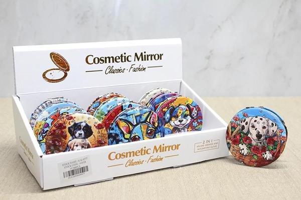 Sevimli Köpek Tasarımıyla Taş İşlemeli İnce El Aynası Yuvarlak Alk4577 - Image 1