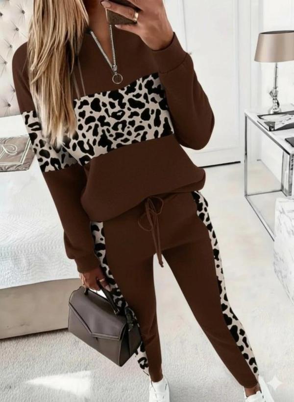 MDB Kadın Uzun Kollu Fermuarlı Karışık Desenli Viskon Iki Iplik Bluz Ve Pantolon Ikili Takım - Image 1