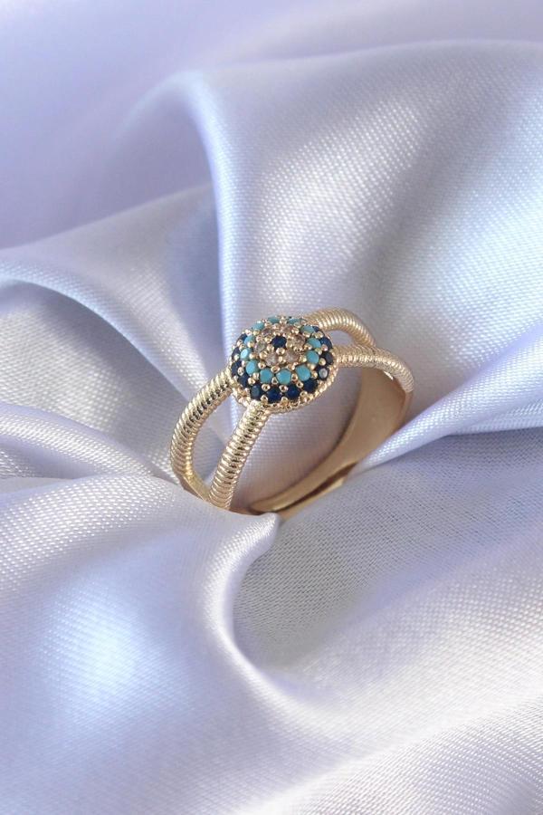 Gold Renk Nazar Boncuk Model Kadın Yüzük - Image 1