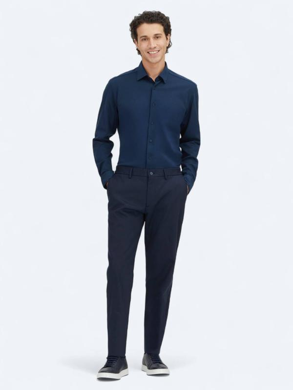 Lacivert Dokuma Jogging Fit Casual Pamuk Karışımlı Pantolon - Image 1