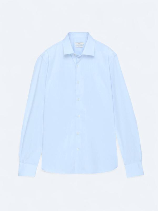 Orta Mavi Regular Fit Dokuma Klasik Pamuk Karışımlı Gömlek - Image 1