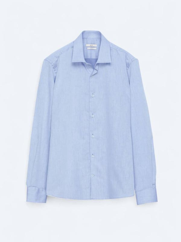 Açık Lacivert Regular Fit Dokuma Klasik Pamuk Karışımlı Gömlek - Image 1