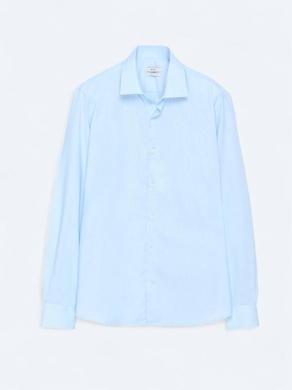 Açık Mavi Regular Fit Dokuma Klasik Pamuk Karışımlı Gömlek - Image 1