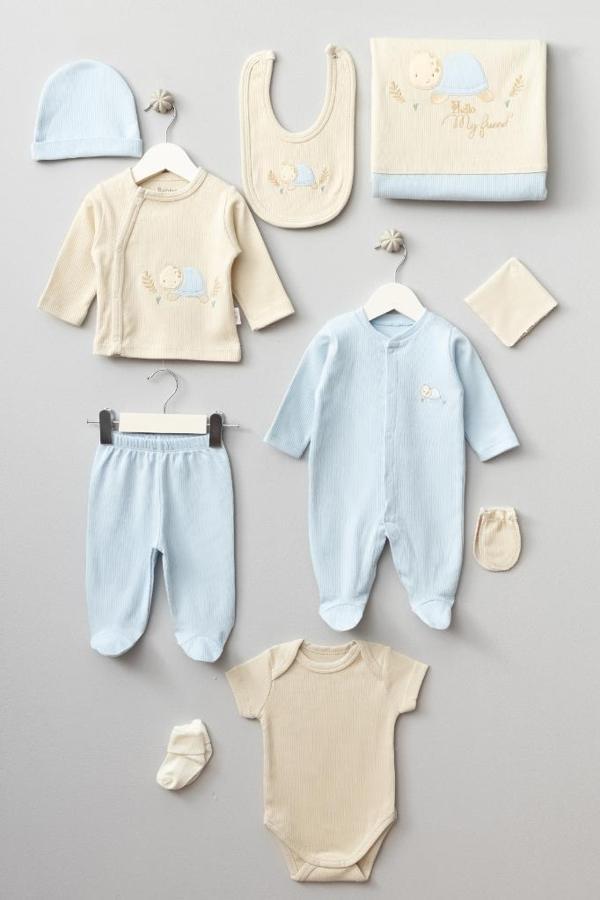 Bebitof %100 Pamuk Kaplumbağa Desenli 10 Parça Kutulu Hastane Çıkısı Seti BBTF.MV.10077 - Image 1