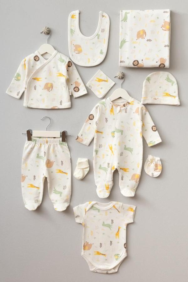 Bebitof %100 Pamuk Sevimli Zürafa Desenli 10 Parça Kutulu Yenidoğan Hastane Çıkışı Zıbın Seti BBTF.EKR.10104 - Image 1