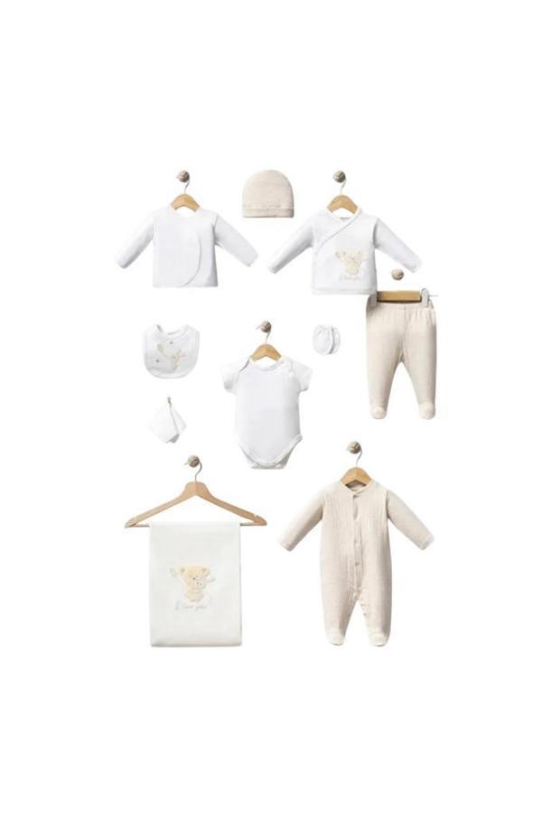 Bebitof %100 Pamuk Sarılan Ayıcık Desenli 10 Parça Kutulu Yenidoğan Hastane Çıkışı Zıbın Seti BBTF.BJ.10099 - Image 1