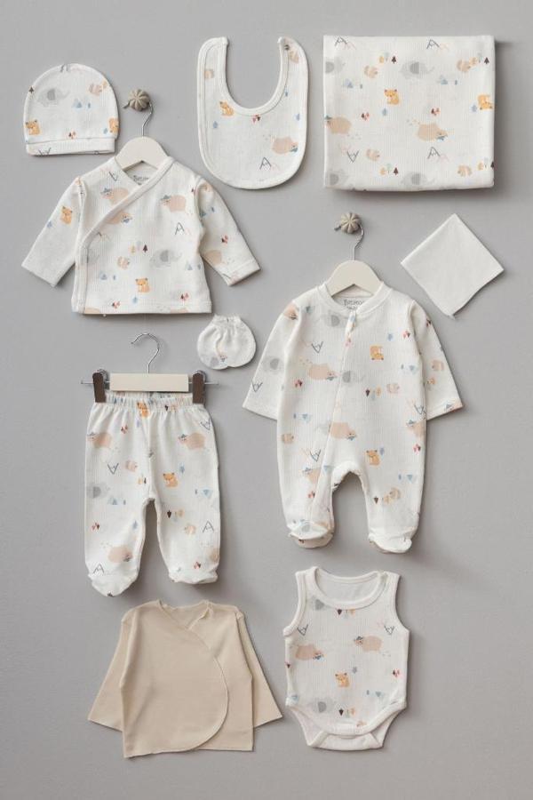 Bebitof %100 Pamuk Sevimli Hayvanlar 10 Parça Hastane Çıkışı Seti BBTF.EKR.10082 - Image 1