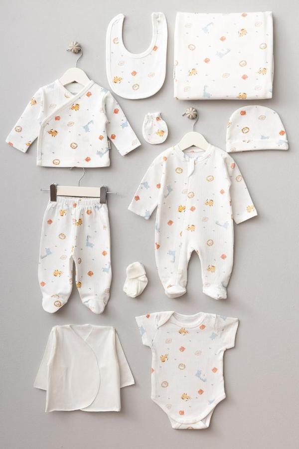 Bebitof %100 Pamuk Ormanın Sevimli Canlıları Desenli 10 Parça Kutulu Yenidoğan Hastane Çıkışı Zıbın Seti BBTF.EKR.10113 - Image 1