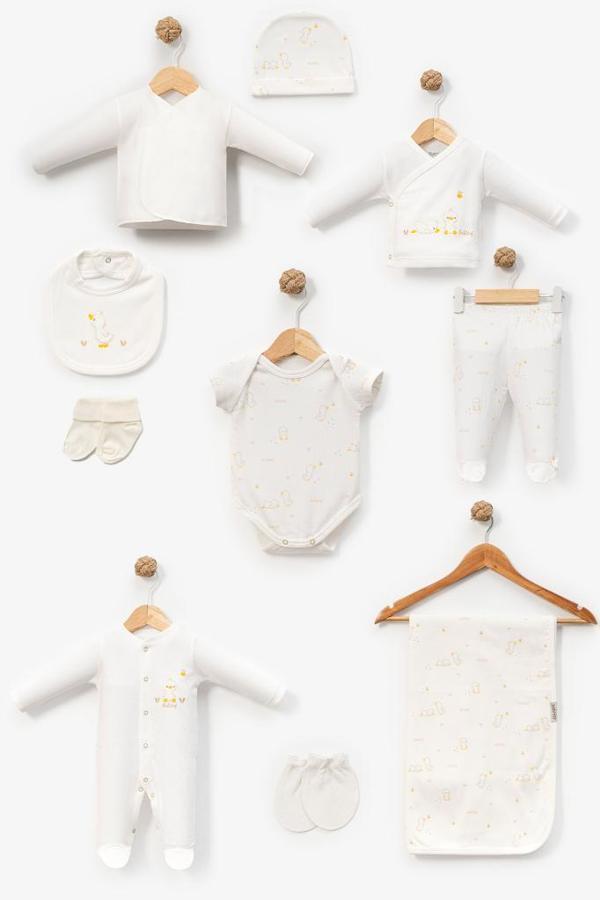 Bebitof %100 Pamuk Sevimli Civciv Desenli 10 Parça Kutulu Yenidoğan Hastane Çıkışı Zıbın Seti BBTF.EKR.10130 - Image 1