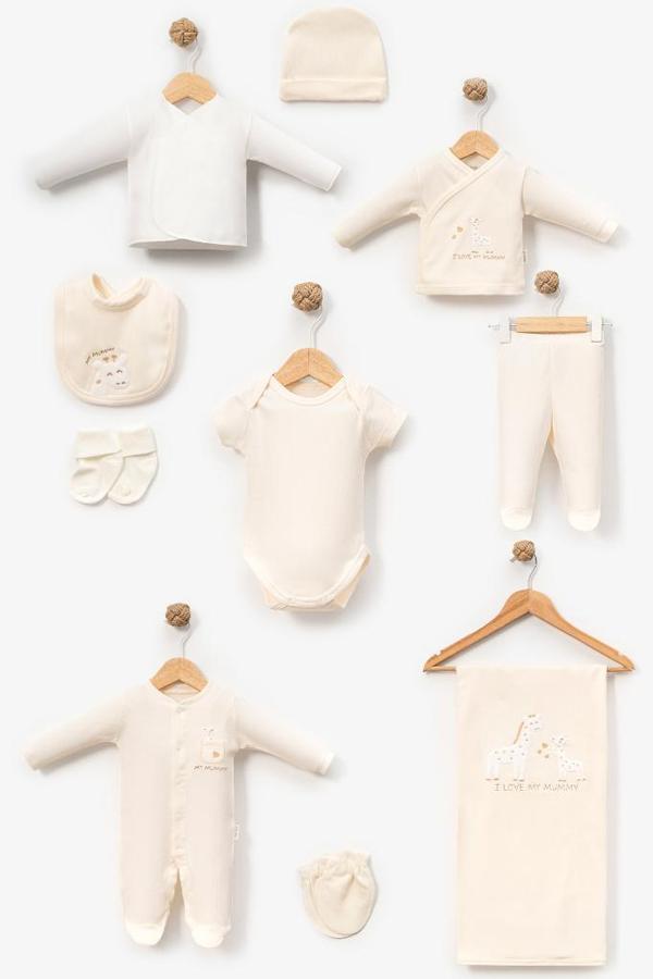 Bebitof %100 Pamuk Sevimli Yavru Zürafa Desenli 10 Parça Kutulu Yenidoğan Hastane Çıkışı Zıbın Seti Krem BBTF.KRM.10129 - Image 1