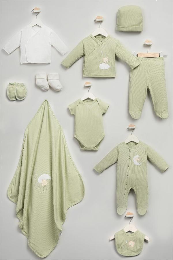 Bebitof %100 Pamuk Sweet Dreams Desenli 10 Parça Kutulu Yenidoğan Hastane Çıkışı Zıbın Seti BBTF.YSL.10097 - Image 1