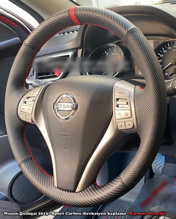 Nissan Qashqai 2012 2015 Araca Özel Direksiyon Kılıfı (NOKTA KARBON YÜZÜKLÜ) - Image 1
