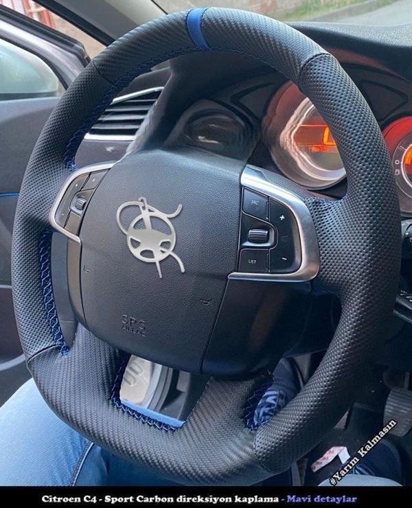 Citroen C4 Araca Özel Direksiyon Kılıfı (NOKTA KARBON YÜZÜKLÜ) - Image 1