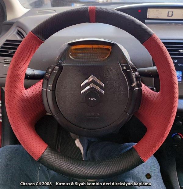 Citroen C4 2008 Araca Özel Direksiyon Kılıfı (SOFT KIRMIZI KARBON YÜZÜKLÜ) - Image 1