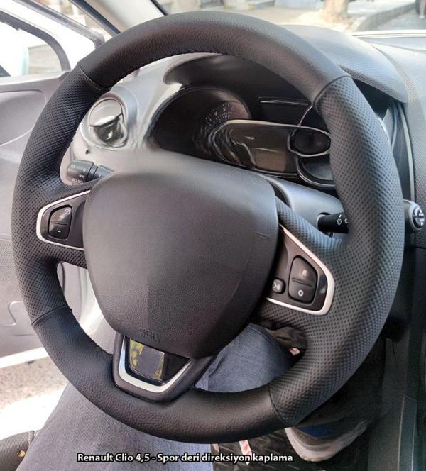 Clio 4 Faz 2 Araca Özel Direksiyon Kılıfı NOKTA DÜZ SİYAH İPLİ - Image 1