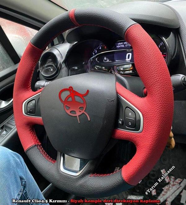 Clio 4 Faz 2 Araca Özel Direksiyon Kılıfı KIRMIZI DERİ DÜZ KIRMIZI YÜZÜKLÜ - Image 1