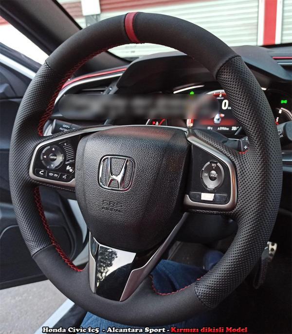 Honda Civic Fc5 Araca Özel Direksiyon Kılıfı (Nokta Alcantra Kırmızı Yüzük) - Image 1