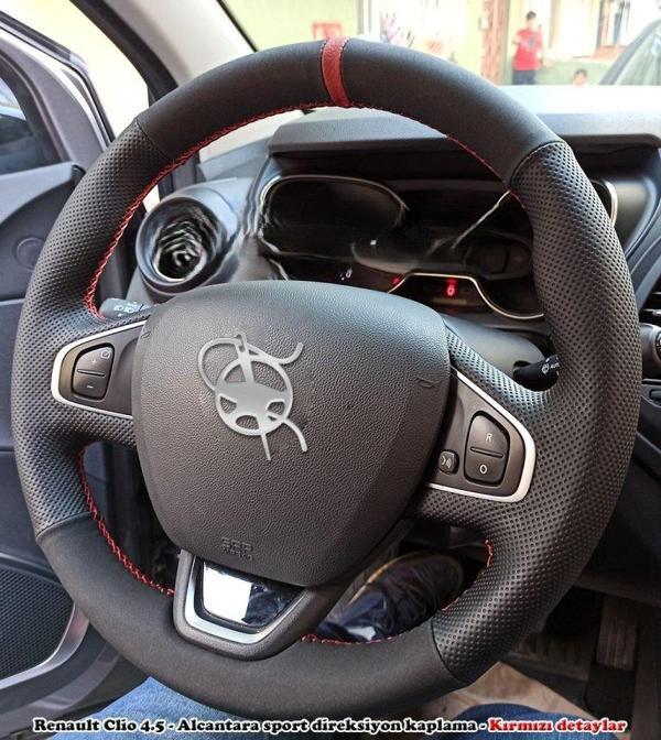 Clio 4 Faz 2 Araca Özel Direksiyon Kılıfı NUBUK NOKTA KIRMIZI YÜZÜKLÜ - Image 1