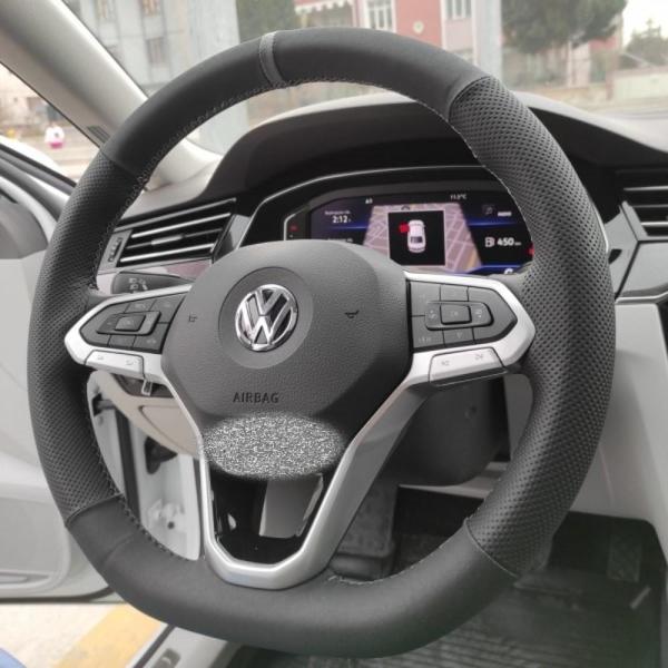 Volkswagen Golf 8 Caddy 2022 Direksiyon Kılıfı (Nubuk Noktalı Gri Yüzüklü) - Image 1