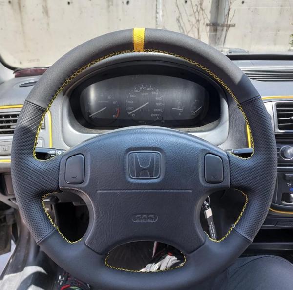 Honda Civic 2001 Euro Araca Özel Direksiyon Kılıfı (Noktalı Alcantra Sarı Yüzüklü) - Image 1