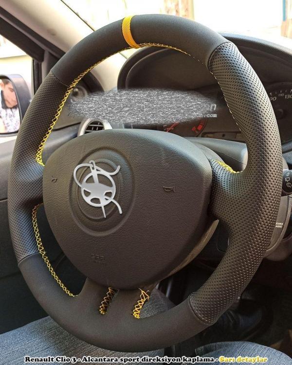 Renault Clio 3 Araca Özel Direksiyon Kılıfı (Nubuk Noktalı Sarı Yüzüklü) - Image 1