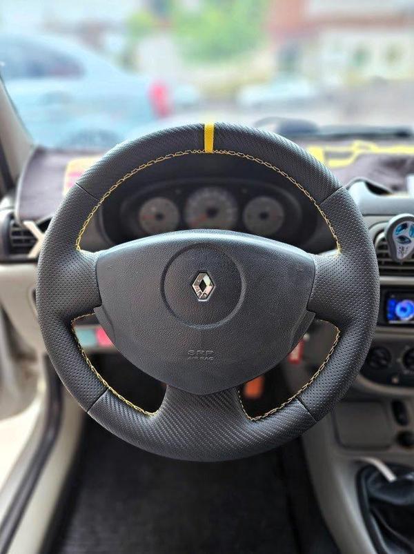 Clio 2 Araca Özel Direksiyon Kılıfı (Noktalı Karbon SARI Yüzüklü) - Image 1