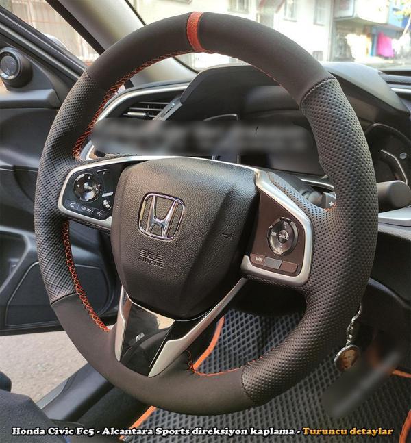 Honda Civic Fc5 Araca Özel Direksiyon Kılıfı (Nokta Alcantra Turuncu Yüzük) - Image 1
