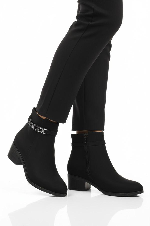 Siyah Zümrüt Fermuarlı Polarlı Kadın Topuklu Bot 325131 Z - Image 1