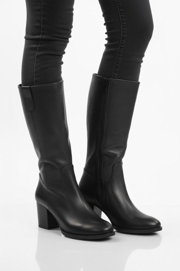 Siyah Hakiki Deri Fermuarlı Polarlı Kadın Çizme 86620-1 Z - Image 1