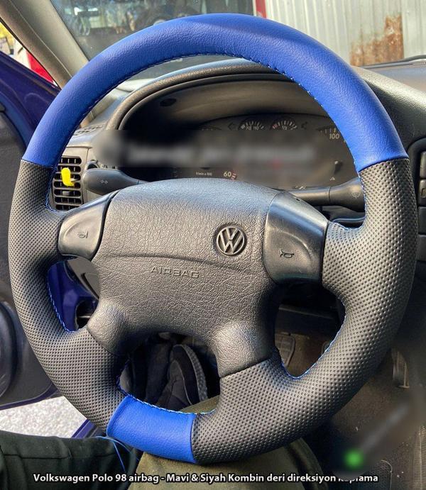 Volkswagen Polo Araca Özel Dikmeli Direksiyon Kılıfı 1998 – 2000 (nokta Mavi Deri) - Image 1