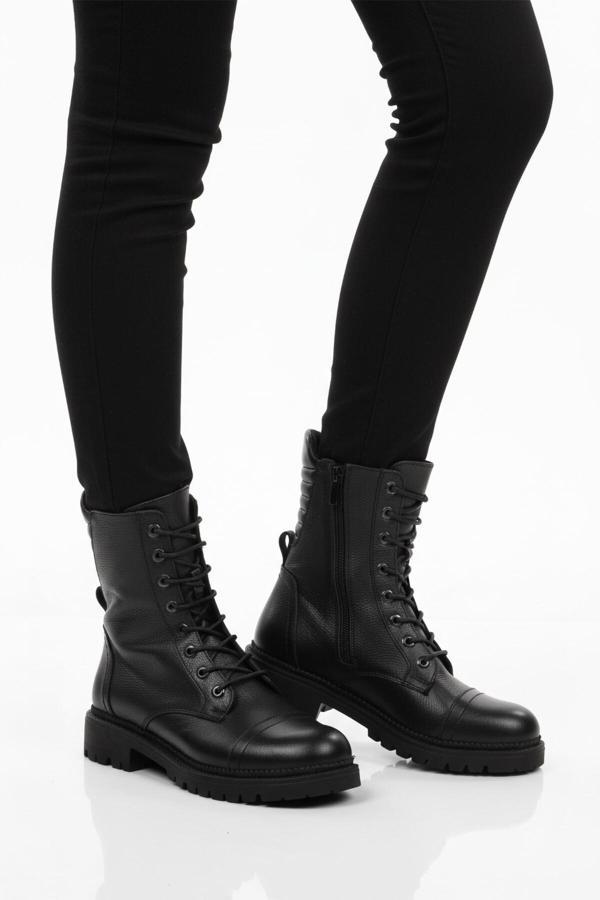 Siyah Hakiki Deri Polarlı Kaymaz Kadın Bot 52682-1 Z - Image 1