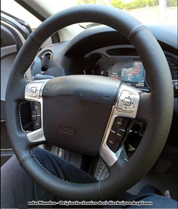 Ford Mondeo Ve Smax 2009 - 2014 Araca Özel Direksiyon Kılıfı DÜZ MODEL SİYAH İP - Image 1