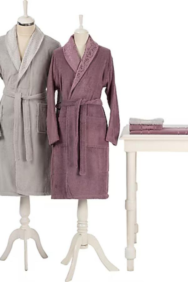 Camellia Aile Bornoz Seti Gri Mürdüm - Image 1