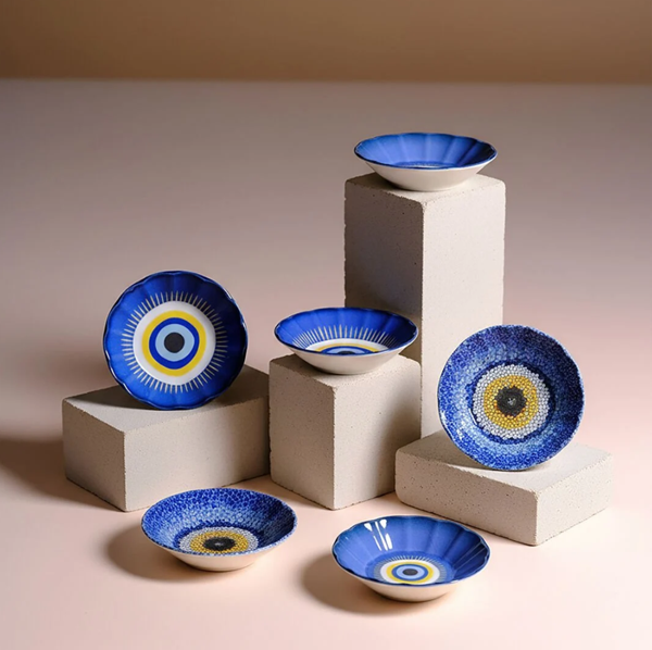 Fecra Acem 6'lı Nazarı Çay Tabağı Seti Karma - Image 1