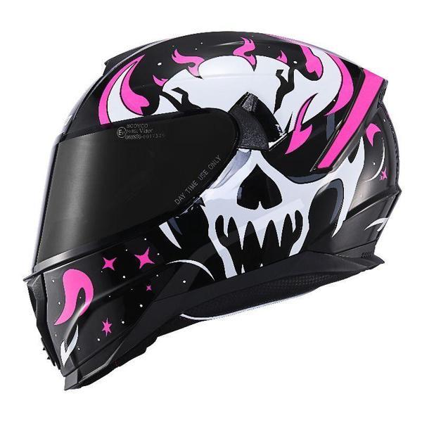Motosiklet Double ve Güneş Vizörlü Full Face Kask Ce Motor Kaskı Skull - Image 1