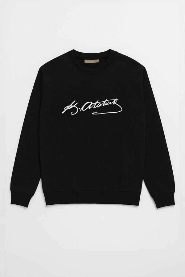Erkek Atatürk İmzalı Siyah Sweatshirt - Image 1