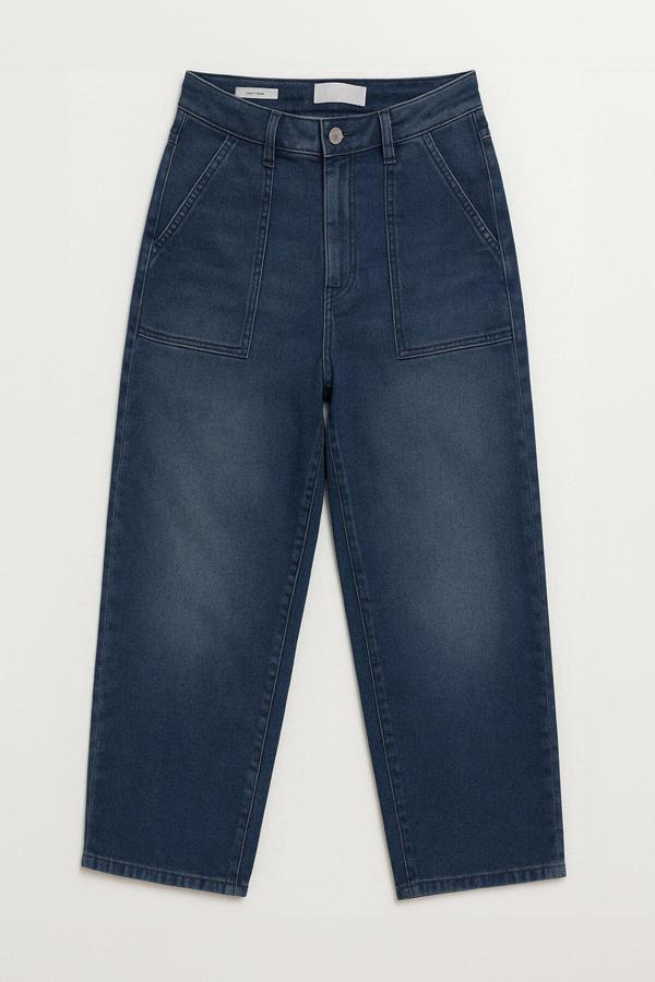 Kadın Normal Bel Barrel Fit Likralı Mavi Jean Pantolon - Image 1