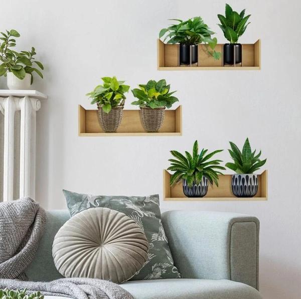 Raflı Bitki Tasarımlı Yapışkanlı Sticker 20*30 Cm 3lü Set - Image 1