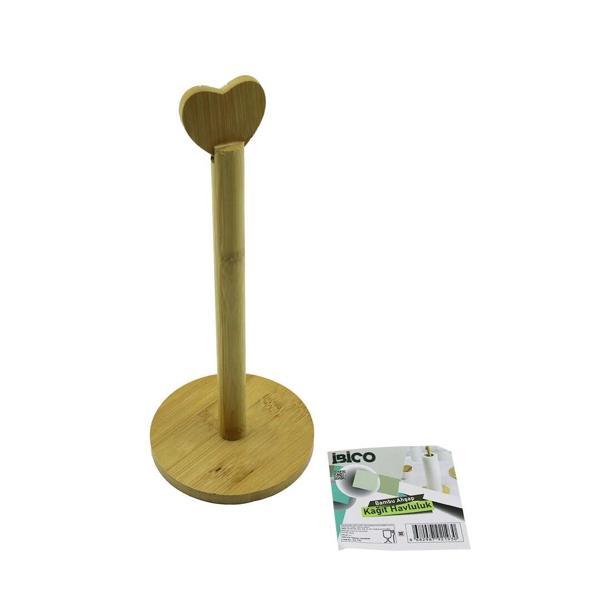 Yuvarlak Altlık - Çap=12cm  Ahşap Bambu Kağıt Havluluk Kalp Başlı Sap=28.5cm - Image 1