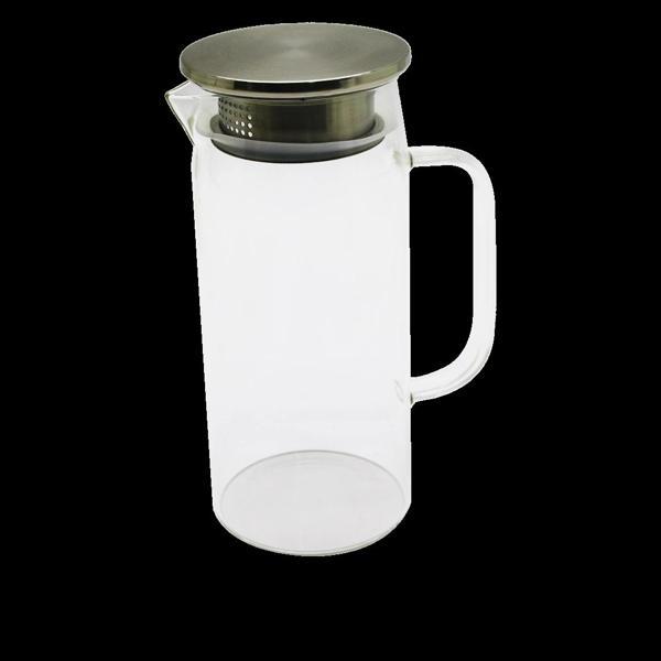 1.2lt - Yuvarlak Cam Sürahi - Süzgeçli Metal Kapak Borosilikat - Termisil Isıya Dayanaklı - Image 1