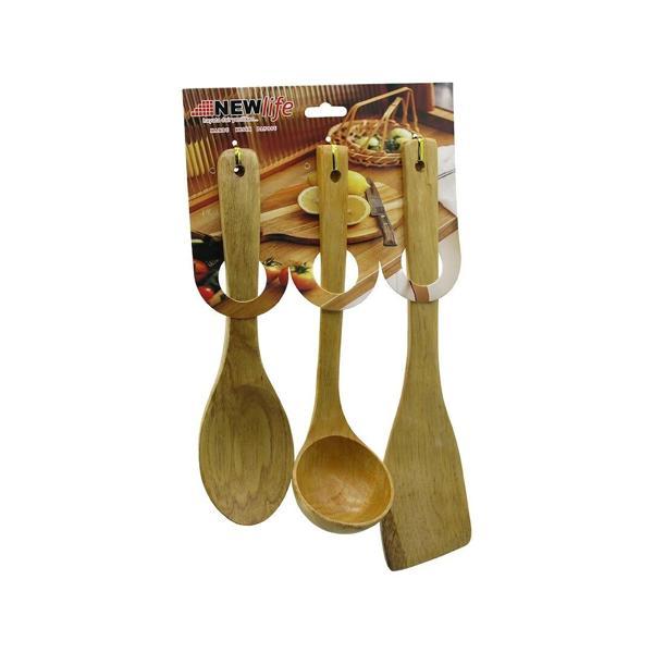3pcs Ahşap Bambu  Mutfak Servis Seti  Kaşık=27cm - Kepçe=27cm - Spatula=32cm - Image 1