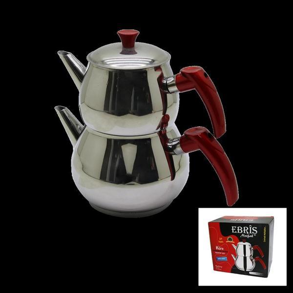 Orta Boy Küre Çelik Çaydanlık Seti Üst: 1lt - Alt: 1.60lt - Image 1