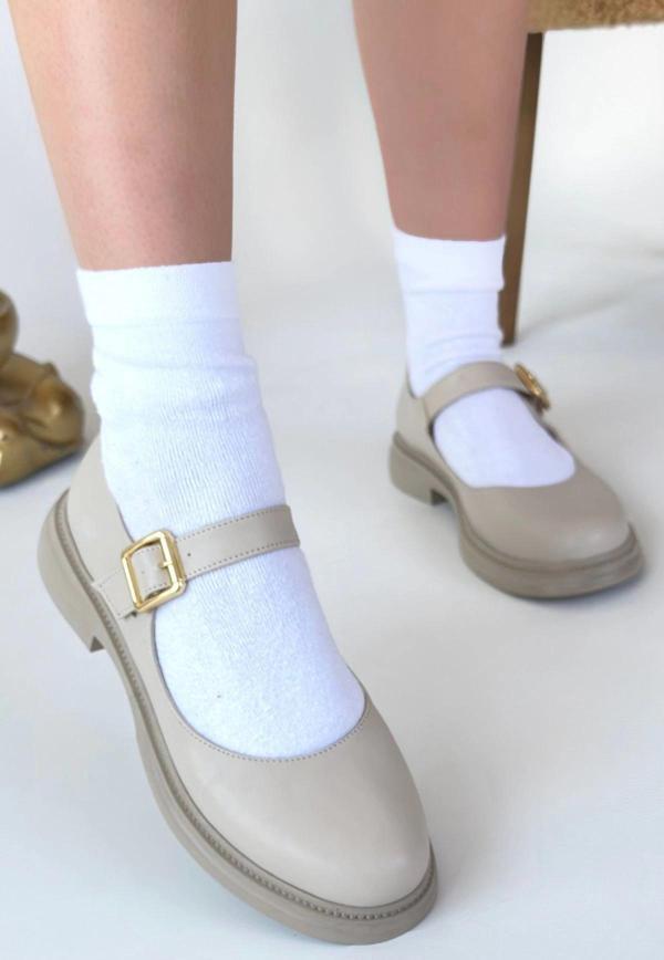 Yokox Bej Cilt Oxford Ayakkabı - Image 1