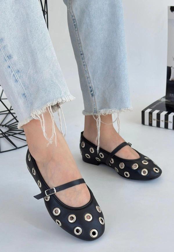 Tinta Siyah Cilt Babet Ayakkabı - Image 1