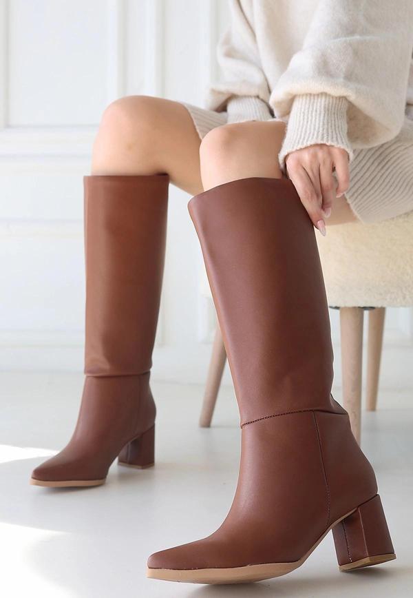 Roksa Taba Cilt Topuklu Çizme - Image 1