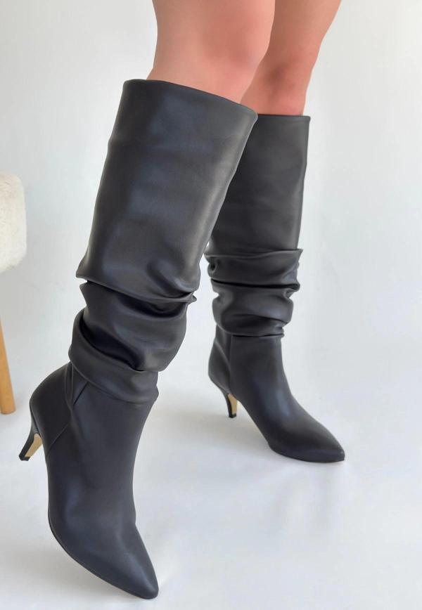 Zelya Siyah Cilt Topuklu Çizme - Image 1