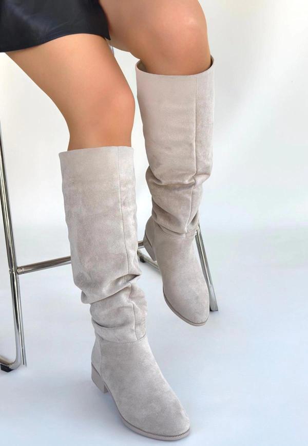 Winda Bej Süet Körüklü Çizme - Image 1