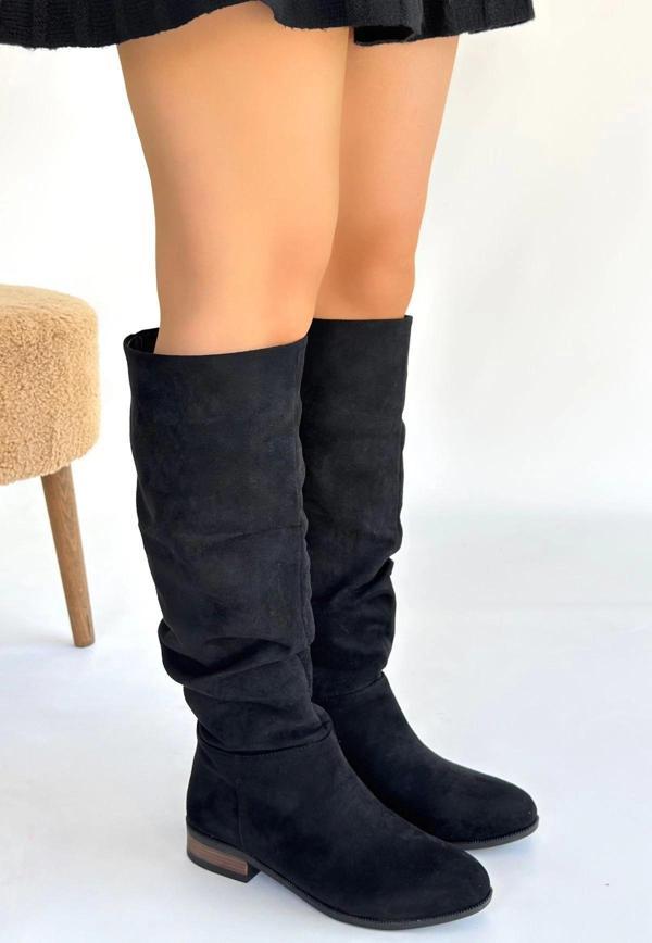 Winda Siyah Süet Körüklü Çizme - Image 1