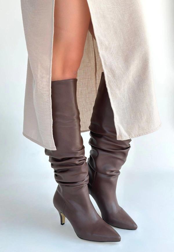 Zelya Kahverengi Cilt Topuklu Çizme - Image 1