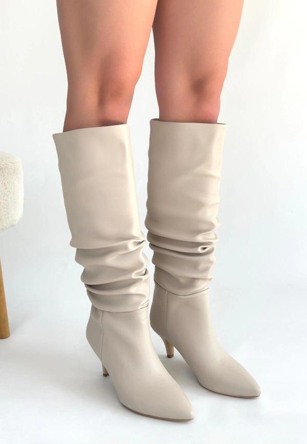 Zelya Bej Cilt Topuklu Çizme - Image 1